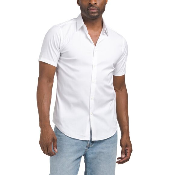 THEORY White Sylvain Short Sleeve Stretch Cotton Woven Shirt